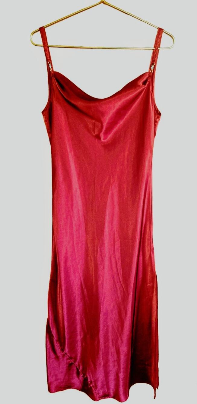 Sophia by Delicates Liquid Satin Red Bias Cut Slip Dress Nightgown Size Small
